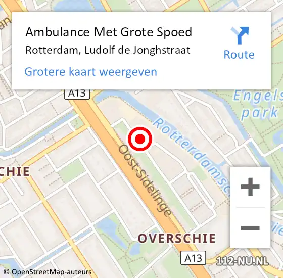 Locatie op kaart van de 112 melding: Ambulance Met Grote Spoed Naar Rotterdam, Ludolf de Jonghstraat op 21 juni 2022 08:25