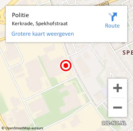 Locatie op kaart van de 112 melding: Politie Kerkrade, Spekhofstraat op 21 juni 2022 11:17