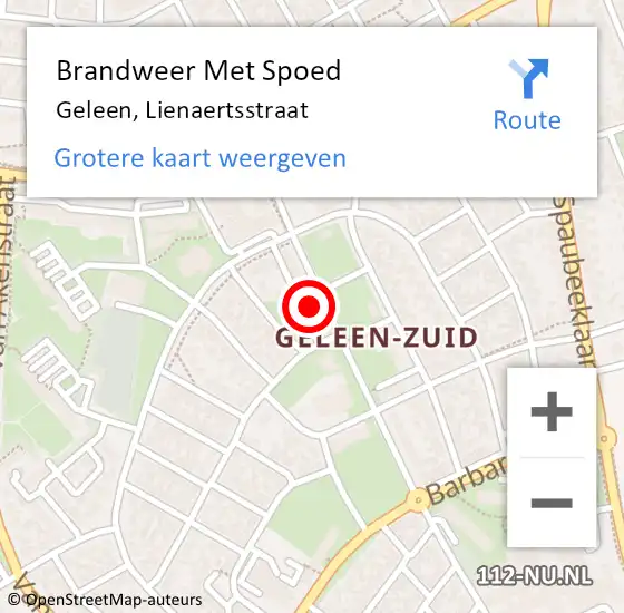 Locatie op kaart van de 112 melding: Brandweer Met Spoed Naar Geleen, Lienaertsstraat op 21 juni 2022 12:25