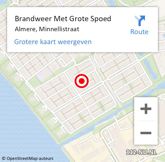 Locatie op kaart van de 112 melding: Brandweer Met Grote Spoed Naar Almere, Minnellistraat op 21 juni 2022 12:42