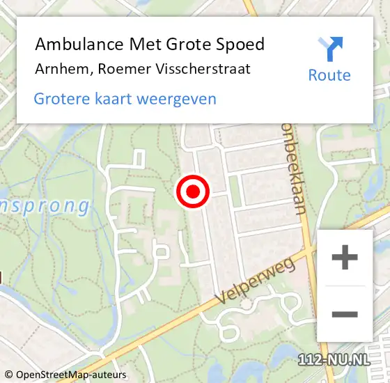 Locatie op kaart van de 112 melding: Ambulance Met Grote Spoed Naar Arnhem, Roemer Visscherstraat op 21 juni 2022 15:33