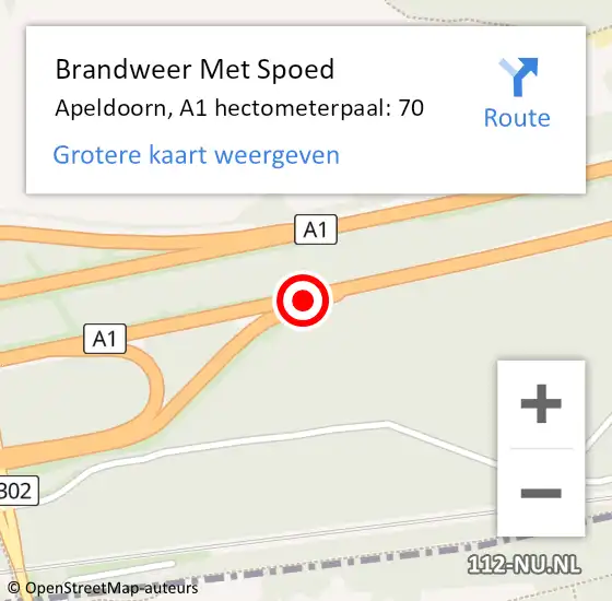 Locatie op kaart van de 112 melding: Brandweer Met Spoed Naar Apeldoorn, A1 hectometerpaal: 70 op 21 juni 2022 15:58