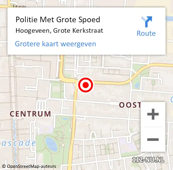 Locatie op kaart van de 112 melding: Politie Met Grote Spoed Naar Hoogeveen, Grote Kerkstraat op 21 juni 2022 17:06
