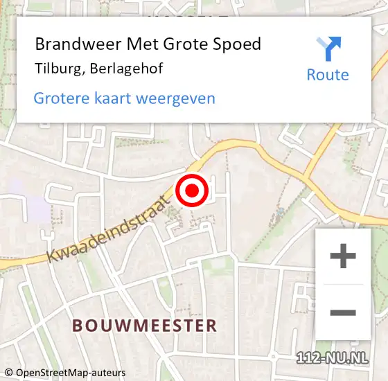 Locatie op kaart van de 112 melding: Brandweer Met Grote Spoed Naar Tilburg, Berlagehof op 21 juni 2022 18:08