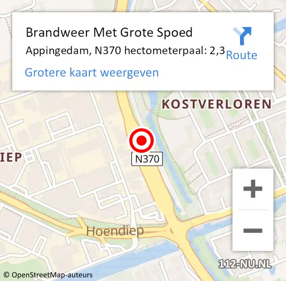 Locatie op kaart van de 112 melding: Brandweer Met Grote Spoed Naar Appingedam, N370 hectometerpaal: 2,3 op 21 juni 2022 18:13