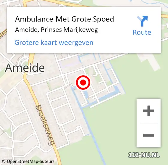 Locatie op kaart van de 112 melding: Ambulance Met Grote Spoed Naar Ameide, Prinses Marijkeweg op 21 juni 2022 20:30