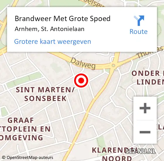 Locatie op kaart van de 112 melding: Brandweer Met Grote Spoed Naar Arnhem, St. Antonielaan op 21 juni 2022 20:39