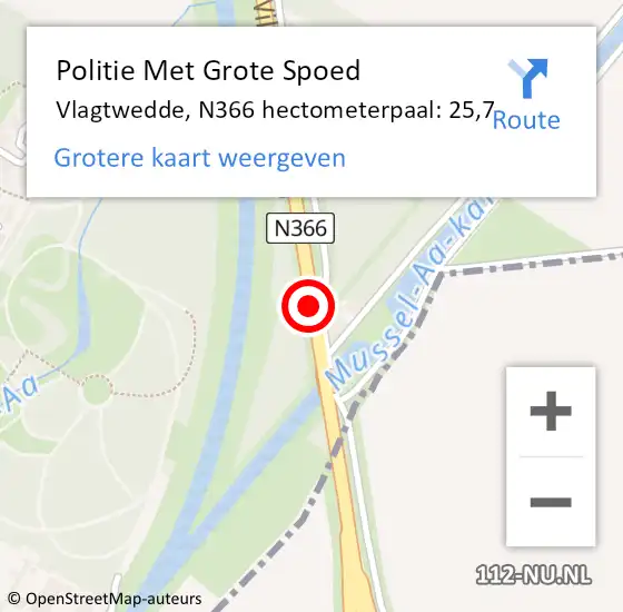 Locatie op kaart van de 112 melding: Politie Met Grote Spoed Naar Vlagtwedde, N366 hectometerpaal: 25,7 op 21 juni 2022 21:40