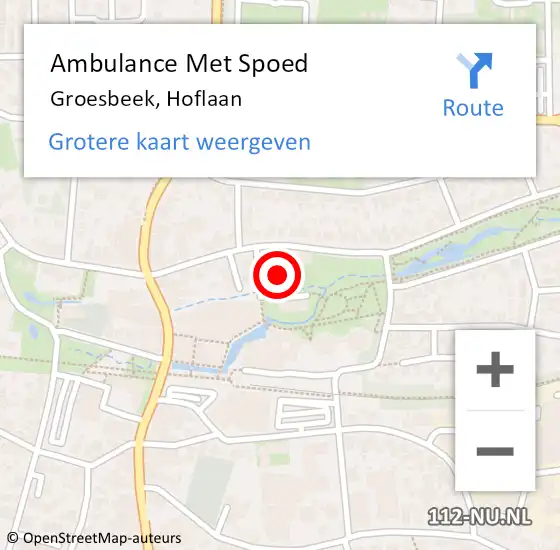 Locatie op kaart van de 112 melding: Ambulance Met Spoed Naar Groesbeek, Hoflaan op 21 juni 2022 22:37