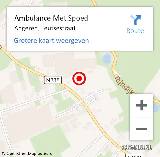 Locatie op kaart van de 112 melding: Ambulance Met Spoed Naar Angeren, Leutsestraat op 21 juni 2022 23:31
