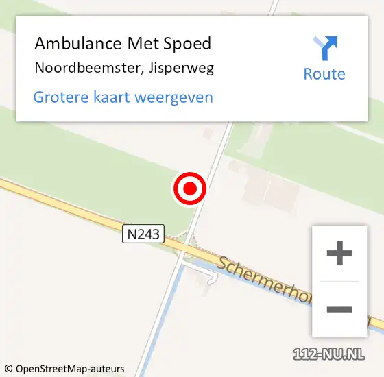 Locatie op kaart van de 112 melding: Ambulance Met Spoed Naar Noordbeemster, Jisperweg op 22 juni 2022 01:47