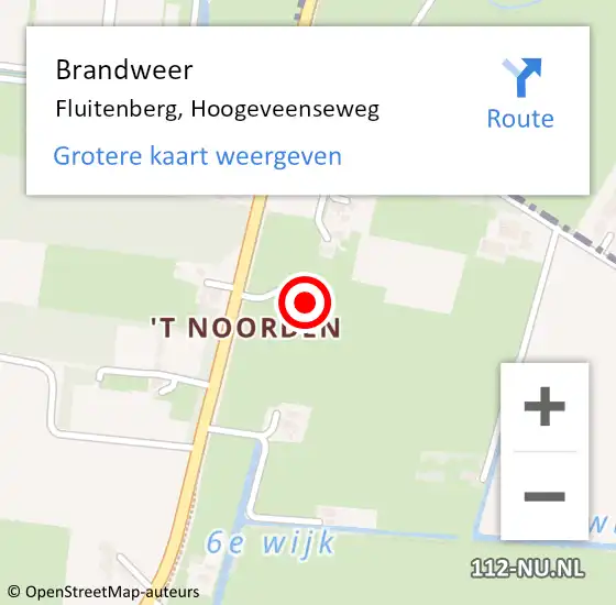Locatie op kaart van de 112 melding: Brandweer Fluitenberg, Hoogeveenseweg op 22 juni 2022 08:29