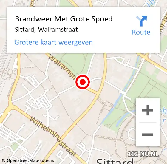Locatie op kaart van de 112 melding: Brandweer Met Grote Spoed Naar Sittard, Walramstraat op 22 juni 2022 10:05