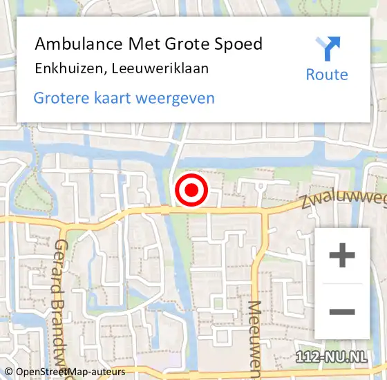 Locatie op kaart van de 112 melding: Ambulance Met Grote Spoed Naar Enkhuizen, Leeuweriklaan op 22 juni 2022 10:37