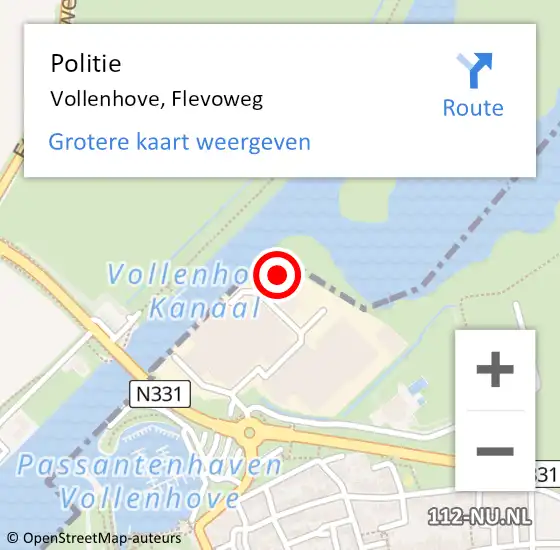 Locatie op kaart van de 112 melding: Politie Vollenhove, Flevoweg op 22 juni 2022 11:02