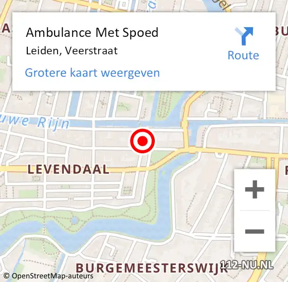 Locatie op kaart van de 112 melding: Ambulance Met Spoed Naar Leiden, Veerstraat op 22 juni 2022 11:10