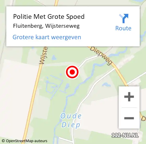 Locatie op kaart van de 112 melding: Politie Met Grote Spoed Naar Fluitenberg, Wijsterseweg op 22 juni 2022 13:06