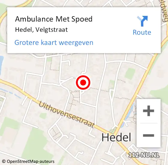Locatie op kaart van de 112 melding: Ambulance Met Spoed Naar Hedel, Velgtstraat op 22 juni 2022 13:27