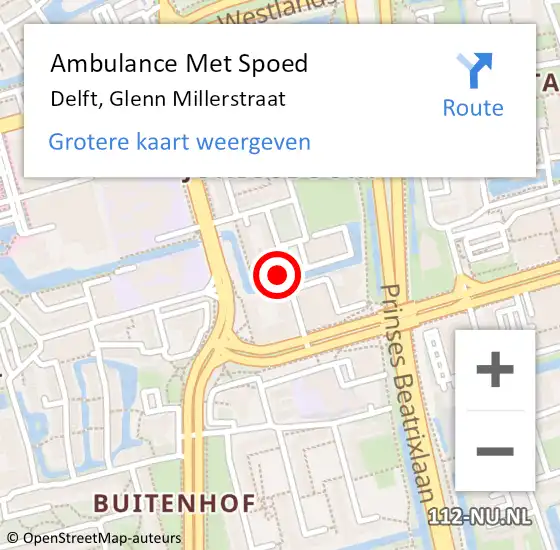 Locatie op kaart van de 112 melding: Ambulance Met Spoed Naar Delft, Glenn Millerstraat op 22 juni 2022 13:31