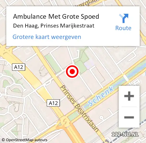 Locatie op kaart van de 112 melding: Ambulance Met Grote Spoed Naar Den Haag, Prinses Marijkestraat op 22 juni 2022 14:20