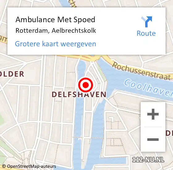 Locatie op kaart van de 112 melding: Ambulance Met Spoed Naar Rotterdam, Aelbrechtskolk op 22 juni 2022 14:45