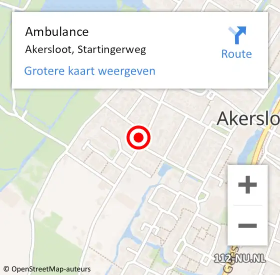 Locatie op kaart van de 112 melding: Ambulance Akersloot, Startingerweg op 22 juni 2022 15:04