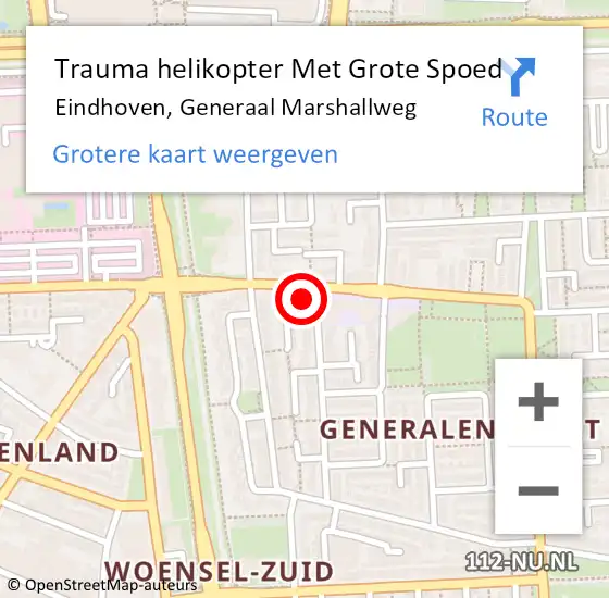 Locatie op kaart van de 112 melding: Trauma helikopter Met Grote Spoed Naar Eindhoven, Generaal Marshallweg op 22 juni 2022 16:22