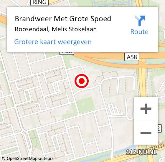 Locatie op kaart van de 112 melding: Brandweer Met Grote Spoed Naar Roosendaal, Melis Stokelaan op 22 juni 2022 17:17