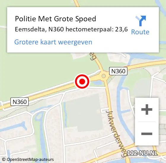 Locatie op kaart van de 112 melding: Politie Met Grote Spoed Naar Eemsdelta, N360 hectometerpaal: 23,6 op 22 juni 2022 17:46