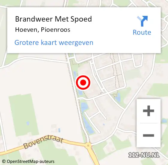Locatie op kaart van de 112 melding: Brandweer Met Spoed Naar Hoeven, Pioenroos op 22 juni 2022 18:02