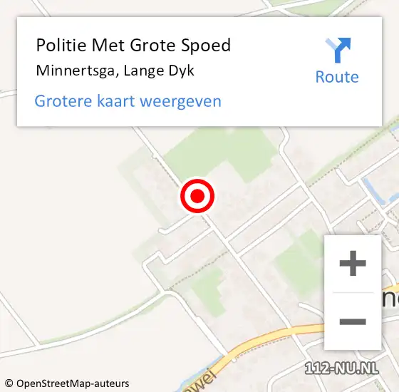 Locatie op kaart van de 112 melding: Politie Met Grote Spoed Naar Minnertsga, Lange Dyk op 22 juni 2022 18:35