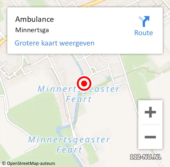 Locatie op kaart van de 112 melding: Ambulance Minnertsga op 22 juni 2022 18:41