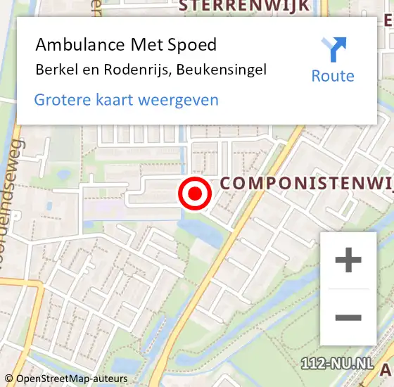 Locatie op kaart van de 112 melding: Ambulance Met Spoed Naar Berkel en Rodenrijs, Beukensingel op 22 juni 2022 20:33