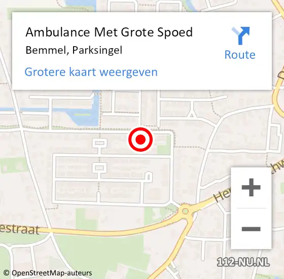 Locatie op kaart van de 112 melding: Ambulance Met Grote Spoed Naar Bemmel, Parksingel op 22 juni 2022 20:44