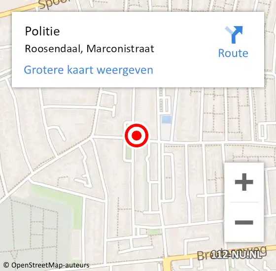 Locatie op kaart van de 112 melding: Politie Roosendaal, Marconistraat op 22 juni 2022 21:32