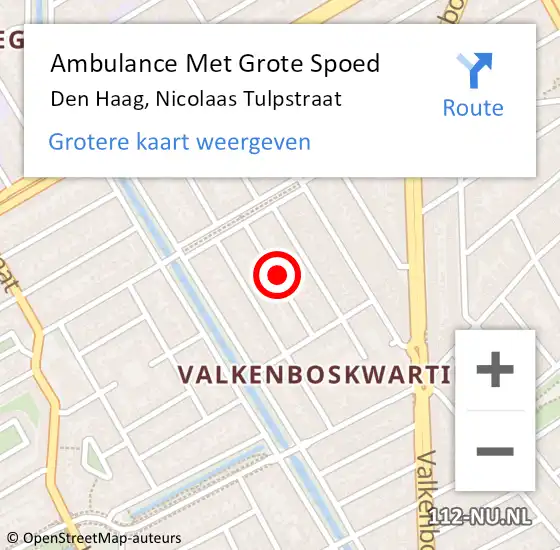 Locatie op kaart van de 112 melding: Ambulance Met Grote Spoed Naar Den Haag, Nicolaas Tulpstraat op 22 juni 2022 22:04