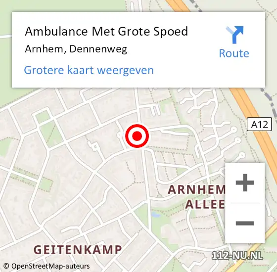 Locatie op kaart van de 112 melding: Ambulance Met Grote Spoed Naar Arnhem, Dennenweg op 23 juni 2022 01:13