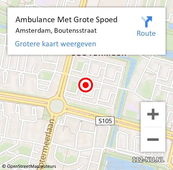 Locatie op kaart van de 112 melding: Ambulance Met Grote Spoed Naar Amsterdam, Boutensstraat op 23 juni 2022 01:56