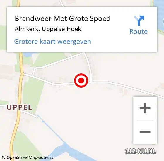 Locatie op kaart van de 112 melding: Brandweer Met Grote Spoed Naar Almkerk, Uppelse Hoek op 23 juni 2022 06:22