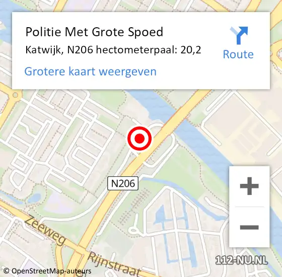 Locatie op kaart van de 112 melding: Politie Met Grote Spoed Naar Katwijk, N206 hectometerpaal: 20,2 op 23 juni 2022 06:46