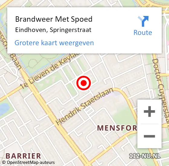 Locatie op kaart van de 112 melding: Brandweer Met Spoed Naar Eindhoven, Springerstraat op 23 juni 2022 07:33