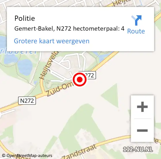 Locatie op kaart van de 112 melding: Politie Gemert-Bakel, N272 hectometerpaal: 4 op 23 juni 2022 07:44
