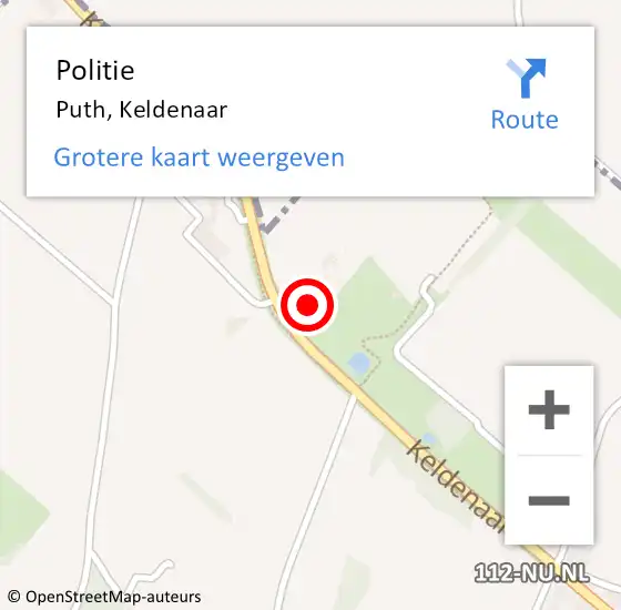 Locatie op kaart van de 112 melding: Politie Puth, Keldenaar op 23 juni 2022 08:12
