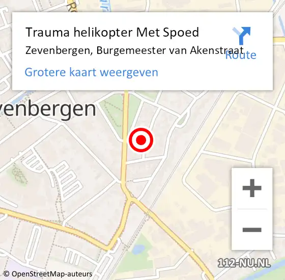 Locatie op kaart van de 112 melding: Trauma helikopter Met Spoed Naar Zevenbergen, Burgemeester van Akenstraat op 23 juni 2022 09:13