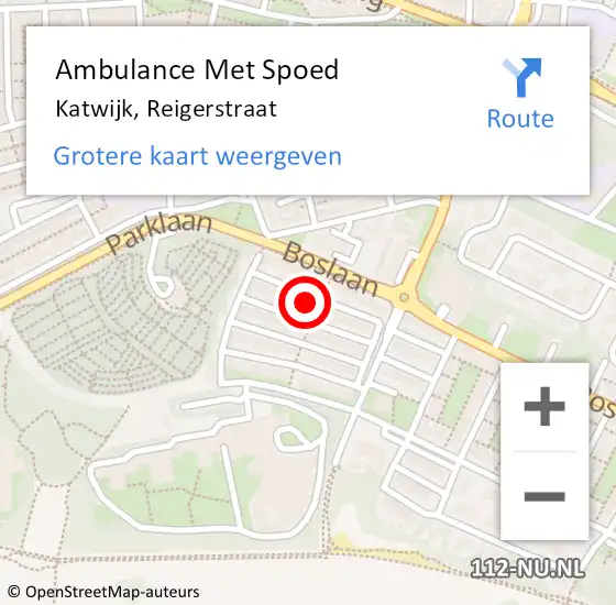 Locatie op kaart van de 112 melding: Ambulance Met Spoed Naar Katwijk, Reigerstraat op 23 juni 2022 09:20
