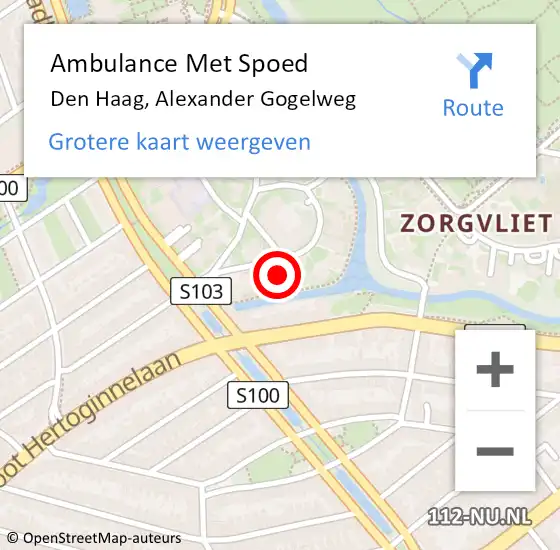 Locatie op kaart van de 112 melding: Ambulance Met Spoed Naar Den Haag, Alexander Gogelweg op 23 juni 2022 10:09