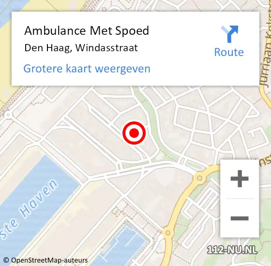 Locatie op kaart van de 112 melding: Ambulance Met Spoed Naar Den Haag, Windasstraat op 23 juni 2022 12:25