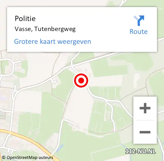 Locatie op kaart van de 112 melding: Politie Vasse, Tutenbergweg op 23 juni 2022 15:14