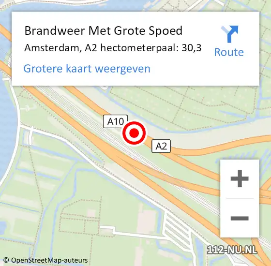 Locatie op kaart van de 112 melding: Brandweer Met Grote Spoed Naar Amsterdam, A2 hectometerpaal: 30,3 op 23 juni 2022 15:58