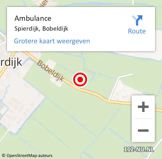 Locatie op kaart van de 112 melding: Ambulance Spierdijk, Bobeldijk op 23 juni 2022 17:06